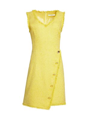 Women's Bouclé Asymmetric Mini Dress - Lemon - Size 4