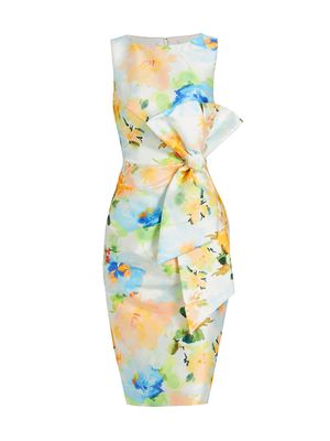 Women's Bow-Embellished Floral Sheath Dress - Blue Multi - Size 0