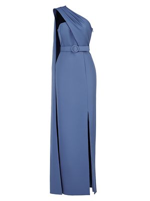 Women's Bowie Belted One-Shoulder Column Gown - Mediterranean Blue - Size 16