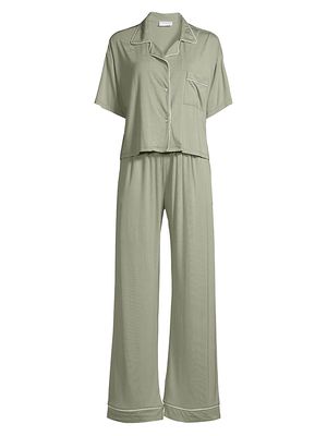 Women's Box 2-Piece Short-Sleeve Pajama Set - Green - Size Small - Green - Size Small