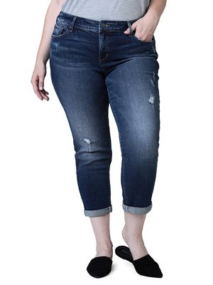 Women's Boyfriend Mid-Rise Cropped Jeans - Marina - Size 18 - Marina - Size 18