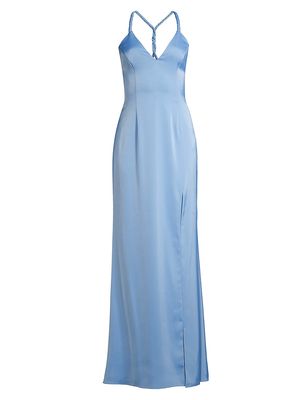 Women's Braided Satin Gown - Airforce - Size 0 - Airforce - Size 0