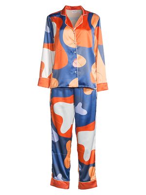 Women's Brigitta Long Pajama Set - Orange Multi - Size XS