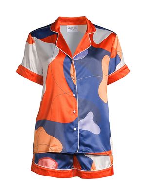 Women's Brigitta Short Pajama Set - Orange Multi - Size XS