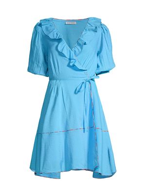 Women's Brita Ruffle Wrap Dress - Blue - Size Medium - Blue - Size Medium