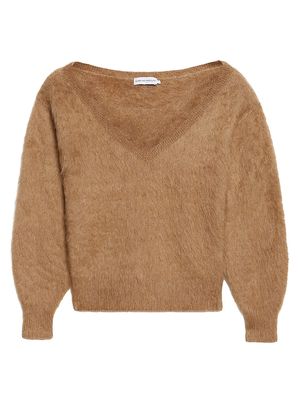 Women's Brushed Mohair V-Neck Sweater - Camel - Size Small