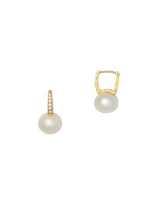 Women's Bubble 24K-Gold-Plated, Crystal & Cultured Freshwater Pearl Huggie Hoop Earrings - White