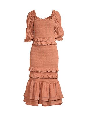 Women's Bubbled Ruffled Midi-Dress - Orange - Size XS