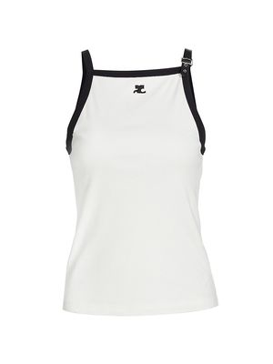 Women's Buckle Stap Cotton Tank - Heritage White Black - Size XS