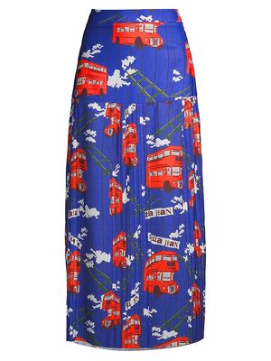 Women's Bus-Print Skirt - Blue - Size 2 - Blue - Size 2