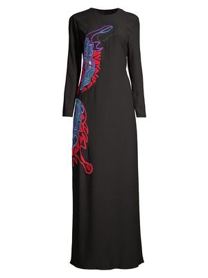 Women's Butterfly-Embroidered Maxi Dress - Black - Size 2