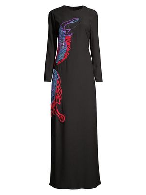 Women's Butterfly-Embroidered Maxi Dress - Black - Size 4