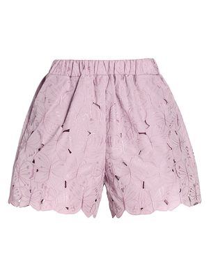 Women's Butterfly Embroidery Shorts - Mauve - Size 0 - Mauve - Size 0