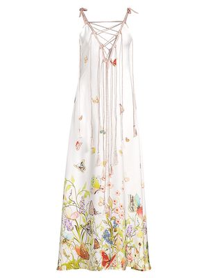 Women's Butterfly Lace-Up Cover-Up Maxi Dress - Snow White - Size Medium - Snow White - Size Medium