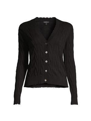 Women's Cable-Knit Cardigan - Black - Size XL