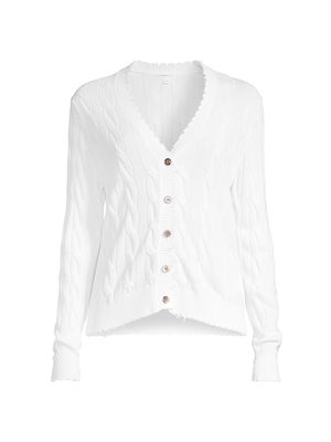 Women's Cable-Knit Cardigan - White - Size Small