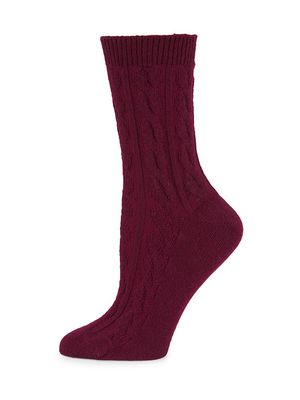 Women's Cable-Knit Cashmere Socks - Burgundy - Burgundy