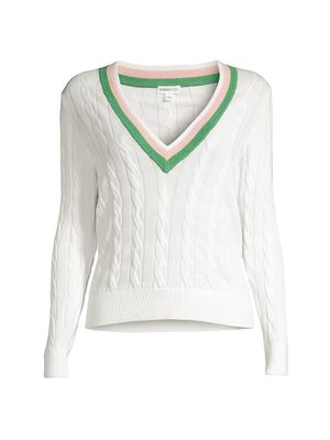 Women's Cable-Knit V-Neck Sweater - White - Size Medium - White - Size Medium