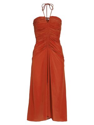 Women's Cachi Toribia Ruched Silk Midi-Dress - Coral - Size XS - Coral - Size XS