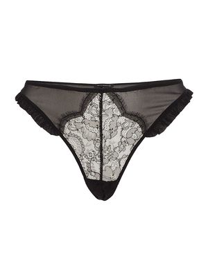 Women's Cadeau Ruffled Lace Thong - Black - Size Medium