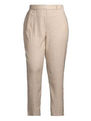 Women's Cafe Striped Straight-Leg Pants - Neutral Multi - Size 14W - Neutral Multi - Size 14W