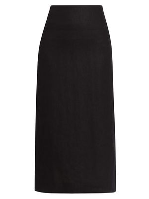 Women's Cala Linen Midi-Skirt - Black - Size 0 - Black - Size 0