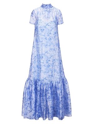 Women's Calluna Organza Floor-Length Dress - Periwinkle Sketchbook Floral - Size Large