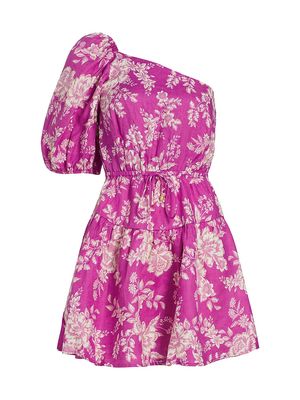 Women's Calypso Maeve One-Shoulder Mini Dress - Magenta Floral - Size XS