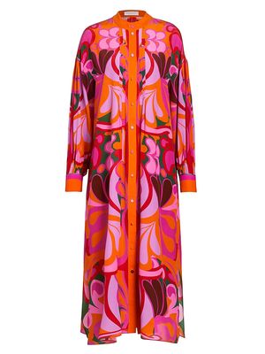 Women's Camila Belted Floral Cotton Crepe Maxi Shirtdress - Seventies Orange - Size 00