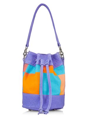 Women's Canvas & Suede Bucket Bag - Purple - Purple