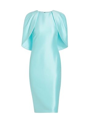 Women's Cape-Sleeve Satin Midi-Dress - Ice Blue - Size 2