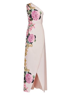 Women's Carissa Floral Crepe One-Shoulder Gown - Rose Violet - Size 8