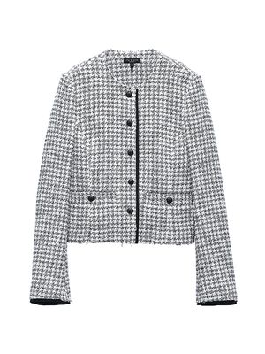 Women's Carmen Houndstooth Cotton-Blend Jacket - Black White - Size 14