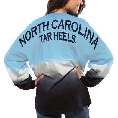 Women's Carolina Blue North Carolina Tar Heels Ombre Long Sleeve Dip-Dyed Spirit Jersey in Light Blue