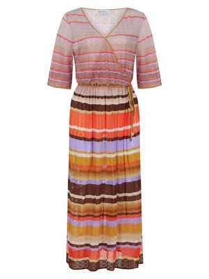 Women's Carolina Striped Surplice Midi-Dress - Terracotta - Size Large - Terracotta - Size Large