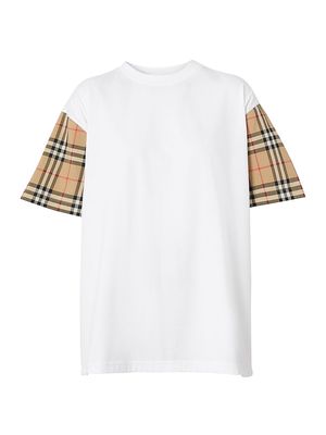 Women's Carrick Check Sleeve T-Shirt - White - Size Medium