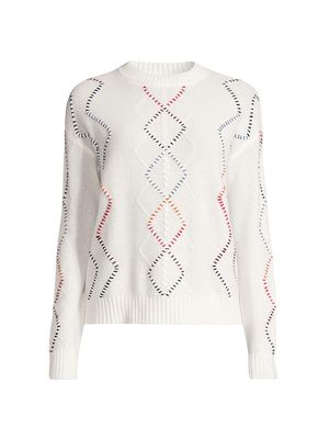 Women's Cash Fringe Cashmere Cable-Knit Sweater - White Multi - Size XS