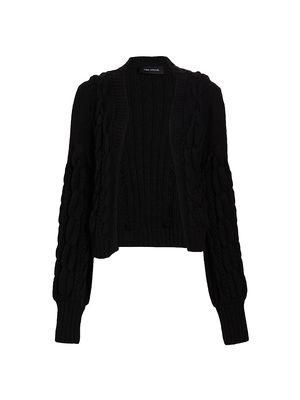 Women's Cashmere & Wool Cable-Knit Cardigan - Jet Black - Size XL - Jet Black - Size XL