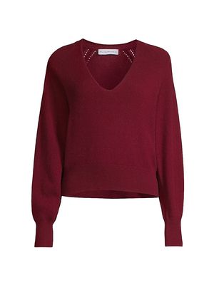 Women's Cashmere Blouson Sleeve V-Neck Top - Rosewood - Size Small - Rosewood - Size Small