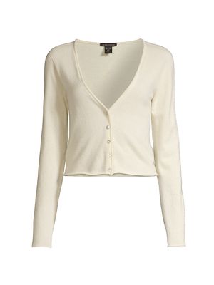 Women's Cashmere Button-Up Cropped Cardigan - Ivory - Size Medium - Ivory - Size Medium