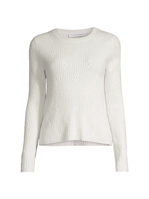 Women's Cashmere Faux Pearl Rib-Knit Sweater - Soft White - Size Small - Soft White - Size Small