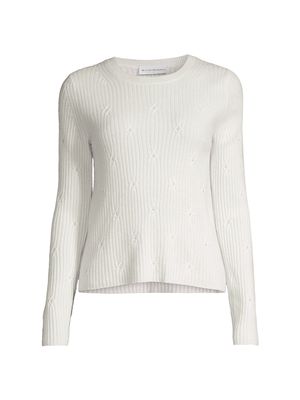 Women's Cashmere Faux Pearl Rib-Knit Sweater - Soft White - Size XS - Soft White - Size XS