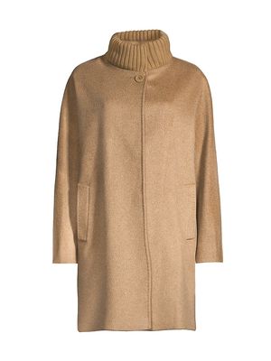 Women's Cashmere Knit-Collar Coat - Camel - Size 4