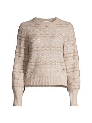Women's Cashmere Lace Stitch Crewneck Sweater - Neutral Combo - Size Small