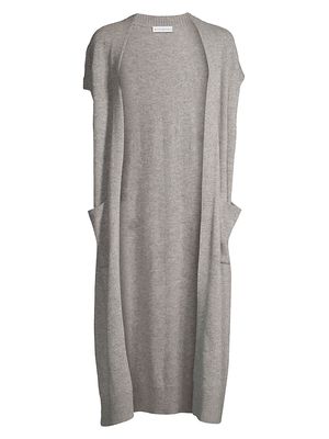 Women's Cashmere Long Open Cardigan - Grey Heather - Size XS
