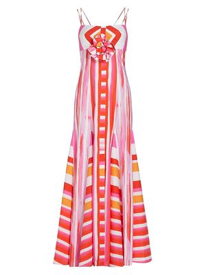 Women's Catania Striped Cotton Maxi Dress - Rouge Orange Stripes - Size Medium