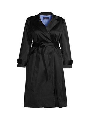 Women's Caterina Belted Stretch Satin Coat - Black - Size 12W - Black - Size 12W