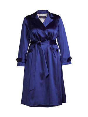 Women's Caterina Belted Stretch Satin Coat - Royal Blue - Size 12W - Royal Blue - Size 12W