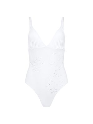 Women's Catherine With Floral Applique Swimsuit - White - Size Small - White - Size Small