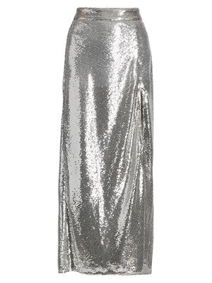 Women's Celine Sequin-Embroidered Midi-Skirt - Silver Sequins - Size Small - Silver Sequins - Size Small